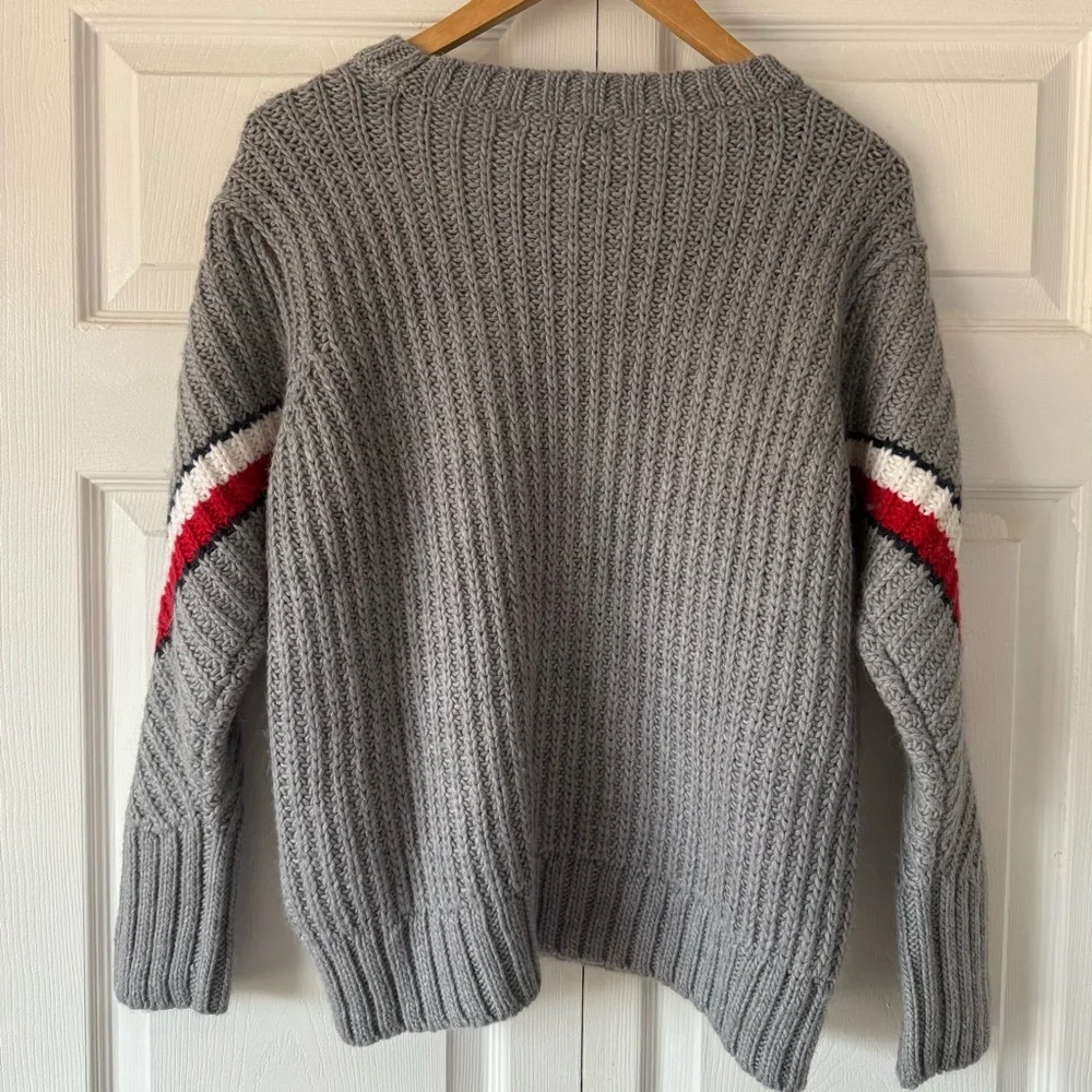 Tommy Hilfiger Gray Sweater with Red and White Stripes